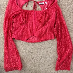 Red Lace Long Sleeve Blouse